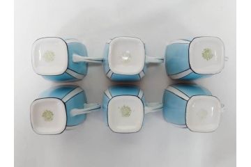 明治期　オールドノリタケ　NORITAKE　アールデコ　輸出向け　爽やかな水色が目を引くティーセット(ティーポット、シュガーポット、C&S6客、ティーカップ&ソーサー、洋食器)(R-081672)