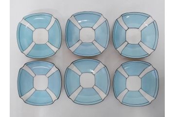 明治期　オールドノリタケ　NORITAKE　アールデコ　輸出向け　爽やかな水色が目を引くティーセット(ティーポット、シュガーポット、C&S6客、ティーカップ&ソーサー、洋食器)(R-081672)