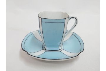 明治期　オールドノリタケ　NORITAKE　アールデコ　輸出向け　爽やかな水色が目を引くティーセット(ティーポット、シュガーポット、C&S6客、ティーカップ&ソーサー、洋食器)(R-081672)