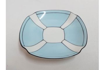明治期　オールドノリタケ　NORITAKE　アールデコ　輸出向け　爽やかな水色が目を引くティーセット(ティーポット、シュガーポット、C&S6客、ティーカップ&ソーサー、洋食器)(R-081672)