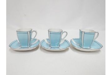 明治期　オールドノリタケ　NORITAKE　アールデコ　輸出向け　爽やかな水色が目を引くティーセット(ティーポット、シュガーポット、C&S6客、ティーカップ&ソーサー、洋食器)(R-081672)