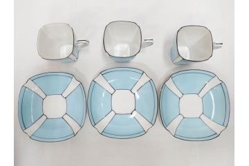 明治期　オールドノリタケ　NORITAKE　アールデコ　輸出向け　爽やかな水色が目を引くティーセット(ティーポット、シュガーポット、C&S6客、ティーカップ&ソーサー、洋食器)(R-081672)