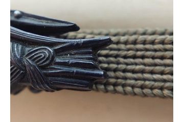 時代物　金工　金銀象嵌　扇面　稲　淑やかな雰囲気の帯留2点セット(在銘作家物、尾崎、帯留め、帯締め、着物道具、和装小物、アクセサリー、木箱付)(R-081673)