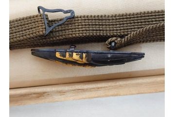 時代物　金工　金銀象嵌　扇面　稲　淑やかな雰囲気の帯留2点セット(在銘作家物、尾崎、帯留め、帯締め、着物道具、和装小物、アクセサリー、木箱付)(R-081673)