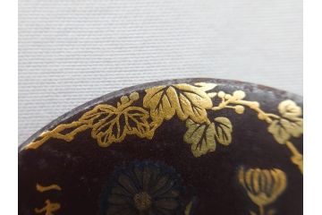 時代物　金工　金銀象嵌　扇面　稲　淑やかな雰囲気の帯留2点セット(在銘作家物、尾崎、帯留め、帯締め、着物道具、和装小物、アクセサリー、木箱付)(R-081673)