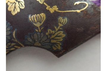 時代物　金工　金銀象嵌　扇面　稲　淑やかな雰囲気の帯留2点セット(在銘作家物、尾崎、帯留め、帯締め、着物道具、和装小物、アクセサリー、木箱付)(R-081673)