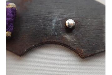 時代物　金工　金銀象嵌　扇面　稲　淑やかな雰囲気の帯留2点セット(在銘作家物、尾崎、帯留め、帯締め、着物道具、和装小物、アクセサリー、木箱付)(R-081673)