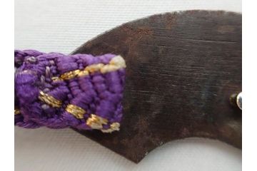 時代物　金工　金銀象嵌　扇面　稲　淑やかな雰囲気の帯留2点セット(在銘作家物、尾崎、帯留め、帯締め、着物道具、和装小物、アクセサリー、木箱付)(R-081673)