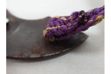 時代物　金工　金銀象嵌　扇面　稲　淑やかな雰囲気の帯留2点セット(在銘作家物、尾崎、帯留め、帯締め、着物道具、和装小物、アクセサリー、木箱付)(R-081673)