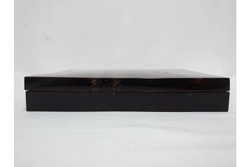 時代物　龍雲堂造　鈴虫　金蒔絵　驪龍珠　静謐な美しさを感じる硯箱(水滴古墨、三日月に竹図、胡開文選煙、神品、銀象嵌、水差し、漆器、木製、漆芸、書道具、木箱付)(R-081674)