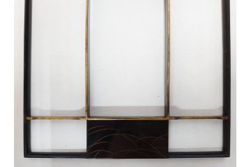 時代物　龍雲堂造　鈴虫　金蒔絵　驪龍珠　静謐な美しさを感じる硯箱(水滴古墨、三日月に竹図、胡開文選煙、神品、銀象嵌、水差し、漆器、木製、漆芸、書道具、木箱付)(R-081674)