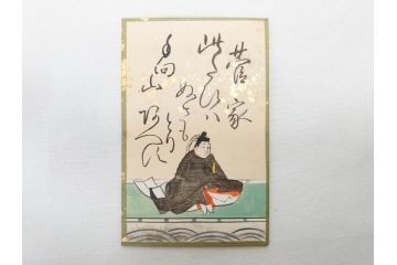 時代物　木箱　肉筆　彩色　小倉百人一首(カルタ、かるた、歌留多、百人首、ケース付)(R-081675)