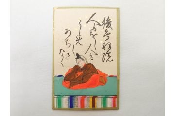 時代物　木箱　肉筆　彩色　小倉百人一首(カルタ、かるた、歌留多、百人首、ケース付)(R-081675)