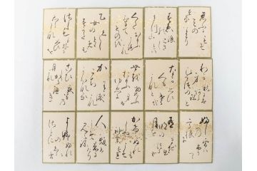 時代物　木箱　肉筆　彩色　小倉百人一首(カルタ、かるた、歌留多、百人首、ケース付)(R-081675)