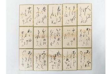 時代物　木箱　肉筆　彩色　小倉百人一首(カルタ、かるた、歌留多、百人首、ケース付)(R-081675)