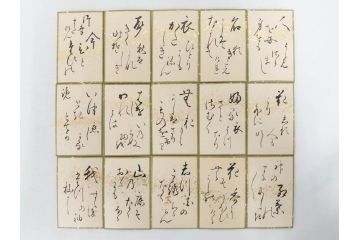 時代物　木箱　肉筆　彩色　小倉百人一首(カルタ、かるた、歌留多、百人首、ケース付)(R-081675)