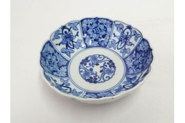 江戸期　古伊万里　染付　渦福　なます皿　4.7寸・4.9寸　お料理を華やかに引き立ててくれる皿6枚セット(花唐草、輪花皿、変形皿、小皿、豆皿、中皿、銘々皿、取り皿、和皿、和食器、四寸七分、四寸九分)(R-081679)