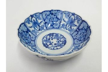 江戸期　古伊万里　染付　渦福　なます皿　4.7寸・4.9寸　お料理を華やかに引き立ててくれる皿6枚セット(花唐草、輪花皿、変形皿、小皿、豆皿、中皿、銘々皿、取り皿、和皿、和食器、四寸七分、四寸九分)(R-081679)