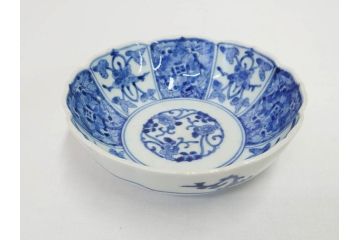 江戸期　古伊万里　染付　渦福　なます皿　4.7寸・4.9寸　お料理を華やかに引き立ててくれる皿6枚セット(花唐草、輪花皿、変形皿、小皿、豆皿、中皿、銘々皿、取り皿、和皿、和食器、四寸七分、四寸九分)(R-081679)