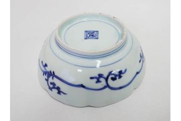 江戸期　古伊万里　染付　渦福　なます皿　4.7寸・4.9寸　お料理を華やかに引き立ててくれる皿6枚セット(花唐草、輪花皿、変形皿、小皿、豆皿、中皿、銘々皿、取り皿、和皿、和食器、四寸七分、四寸九分)(R-081679)