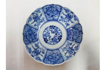 江戸期　古伊万里　染付　渦福　なます皿　4.7寸・4.9寸　お料理を華やかに引き立ててくれる皿6枚セット(花唐草、輪花皿、変形皿、小皿、豆皿、中皿、銘々皿、取り皿、和皿、和食器、四寸七分、四寸九分)(R-081679)