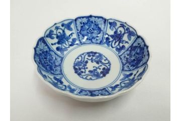 江戸期　古伊万里　染付　渦福　なます皿　4.7寸・4.9寸　お料理を華やかに引き立ててくれる皿6枚セット(花唐草、輪花皿、変形皿、小皿、豆皿、中皿、銘々皿、取り皿、和皿、和食器、四寸七分、四寸九分)(R-081679)
