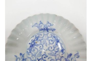 江戸期　古伊万里　染付　渦福　なます皿　4.7寸・4.9寸　お料理を華やかに引き立ててくれる皿6枚セット(花唐草、輪花皿、変形皿、小皿、豆皿、中皿、銘々皿、取り皿、和皿、和食器、四寸七分、四寸九分)(R-081679)