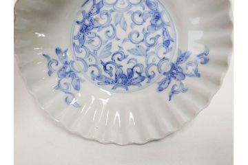 江戸期　古伊万里　染付　渦福　なます皿　4.7寸・4.9寸　お料理を華やかに引き立ててくれる皿6枚セット(花唐草、輪花皿、変形皿、小皿、豆皿、中皿、銘々皿、取り皿、和皿、和食器、四寸七分、四寸九分)(R-081679)