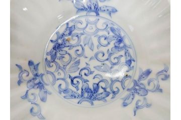 江戸期　古伊万里　染付　渦福　なます皿　4.7寸・4.9寸　お料理を華やかに引き立ててくれる皿6枚セット(花唐草、輪花皿、変形皿、小皿、豆皿、中皿、銘々皿、取り皿、和皿、和食器、四寸七分、四寸九分)(R-081679)