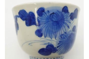 江戸期　古伊万里　染付　花蝶図　清楚な佇まいの湯呑6客セット(雷紋、湯のみ、ぐい呑み、茶器、煎茶、和食器)(R-081684)