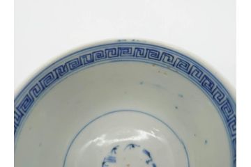 江戸期　古伊万里　染付　花蝶図　清楚な佇まいの湯呑6客セット(雷紋、湯のみ、ぐい呑み、茶器、煎茶、和食器)(R-081684)