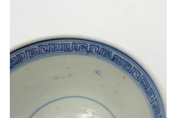 江戸期　古伊万里　染付　花蝶図　清楚な佇まいの湯呑6客セット(雷紋、湯のみ、ぐい呑み、茶器、煎茶、和食器)(R-081684)