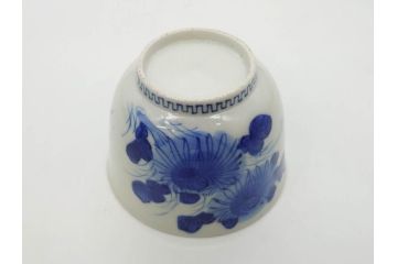江戸期　古伊万里　染付　花蝶図　清楚な佇まいの湯呑6客セット(雷紋、湯のみ、ぐい呑み、茶器、煎茶、和食器)(R-081684)