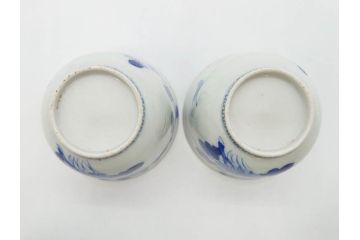 江戸期　古伊万里　染付　花蝶図　清楚な佇まいの湯呑6客セット(雷紋、湯のみ、ぐい呑み、茶器、煎茶、和食器)(R-081684)