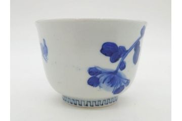 江戸期　古伊万里　染付　花蝶図　清楚な佇まいの湯呑6客セット(雷紋、湯のみ、ぐい呑み、茶器、煎茶、和食器)(R-081684)