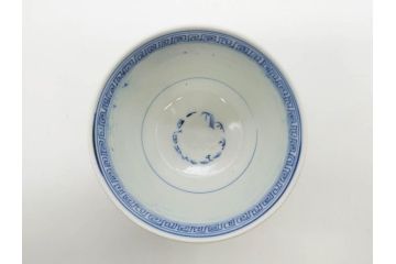 江戸期　古伊万里　染付　花蝶図　清楚な佇まいの湯呑6客セット(雷紋、湯のみ、ぐい呑み、茶器、煎茶、和食器)(R-081684)