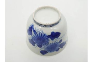 江戸期　古伊万里　染付　花蝶図　清楚な佇まいの湯呑6客セット(雷紋、湯のみ、ぐい呑み、茶器、煎茶、和食器)(R-081684)