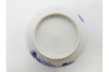 江戸期　古伊万里　染付　花蝶図　清楚な佇まいの湯呑6客セット(雷紋、湯のみ、ぐい呑み、茶器、煎茶、和食器)(R-081684)