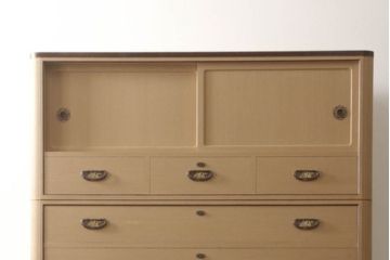 中古　美品　国産　高級　黒檀(コクタン)材　上質な和モダン空間を演出する総桐箪笥・上段(総桐たんす、収納棚、戸棚、ローボード、テレビ台、テレビボード)(R-081692)