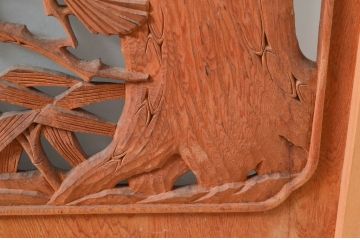 アンティーク建具　上手物!!　鷹(タカ)、松、竹の図柄の上質な彫刻が施された片面ガラス書院戸4枚セット(窓、ガラス戸、引き戸)(R-081704)
