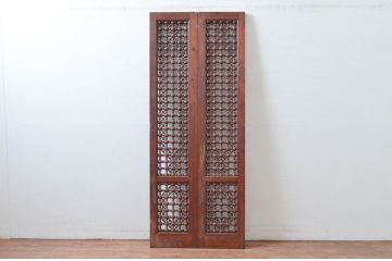 アンティーク建具　アラビア建築様式で作られたマシュラビーヤの折れ戸、格子戸1枚(衝立、衝い立て、つい立て、パーティション)(R-081705)