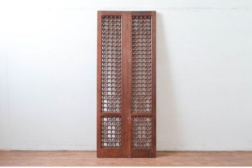 アンティーク建具　アラビア建築様式で作られたマシュラビーヤの折れ戸、格子戸1枚(衝立、衝い立て、つい立て、パーティション)(R-081705)