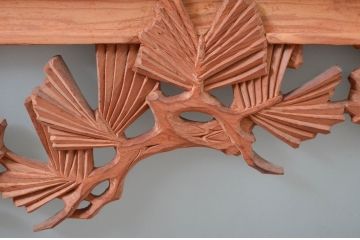 ビンテージ建具　峯水作　松と鷹(タカ)の図柄が目を惹かれる片面ガラスの彫刻欄間1枚(明かり取り、明り取り、ヴィンテージ)(R-081707)