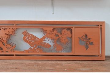 ビンテージ建具　高級品!　凝ったデザインが魅力的な透かし彫りの欄間2枚セット(明かり取り、明り取り、鷹、鷲、ヴィンテージ)(R-081710)