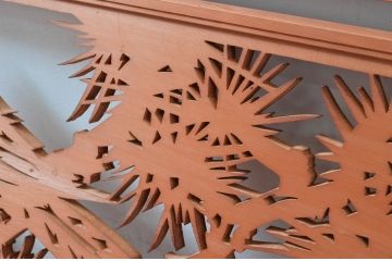 ビンテージ建具　高級品!　凝ったデザインが魅力的な透かし彫りの欄間2枚セット(明かり取り、明り取り、鷹、鷲、ヴィンテージ)(R-081710)