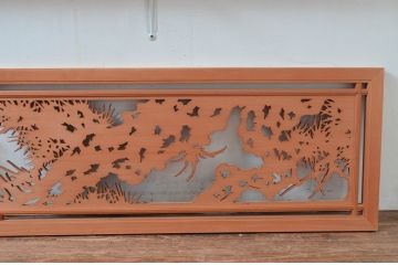 ビンテージ建具　高級品!　凝ったデザインが魅力的な透かし彫りの欄間2枚セット(明かり取り、明り取り、鷹、鷲、ヴィンテージ)(R-081710)