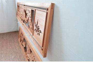 ビンテージ建具　高級品!　凝ったデザインが魅力的な透かし彫りの欄間2枚セット(明かり取り、明り取り、鷹、鷲、ヴィンテージ)(R-081710)