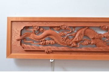 ビンテージ建具　最高級!!　上手物　迫力のある雲に龍の図柄が目を惹く作行の良い彫刻欄間2枚セット(明かり取り、明り取り、ヴィンテージ)(R-081711)