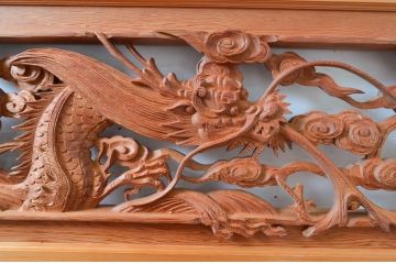 ビンテージ建具　最高級!!　上手物　迫力のある雲に龍の図柄が目を惹く作行の良い彫刻欄間2枚セット(明かり取り、明り取り、ヴィンテージ)(R-081711)