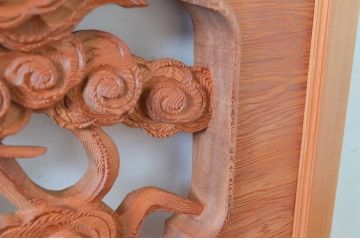 ビンテージ建具　最高級!!　上手物　迫力のある雲に龍の図柄が目を惹く作行の良い彫刻欄間2枚セット(明かり取り、明り取り、ヴィンテージ)(R-081711)